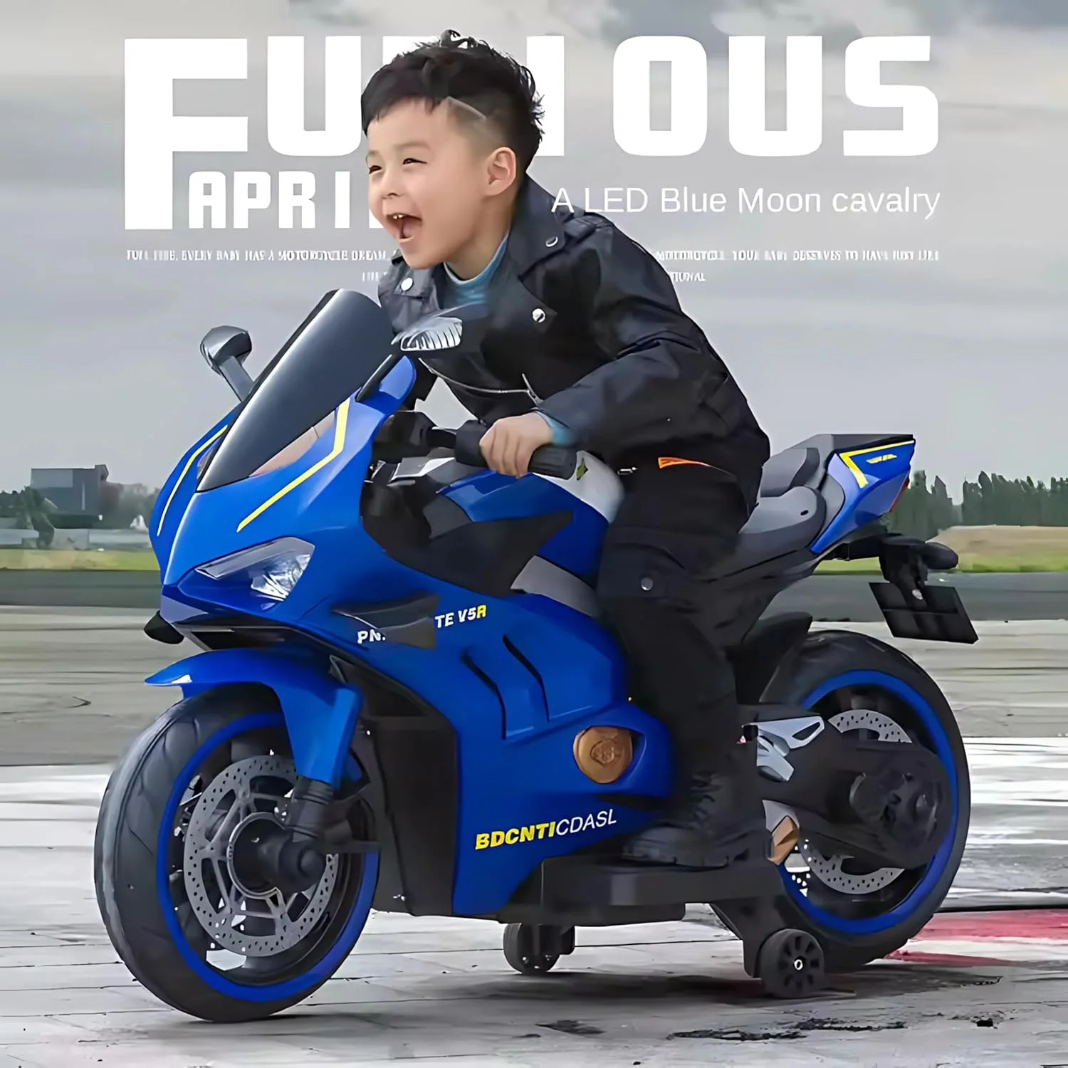 موتور شارژی کودکانه، موتور مسابقه ای کودکانه با نور و موسیقی | موتور بازی کودکانه شارژی | موتور برقی برای رانندگی کودکان 3 تا 8 سال (آبی)