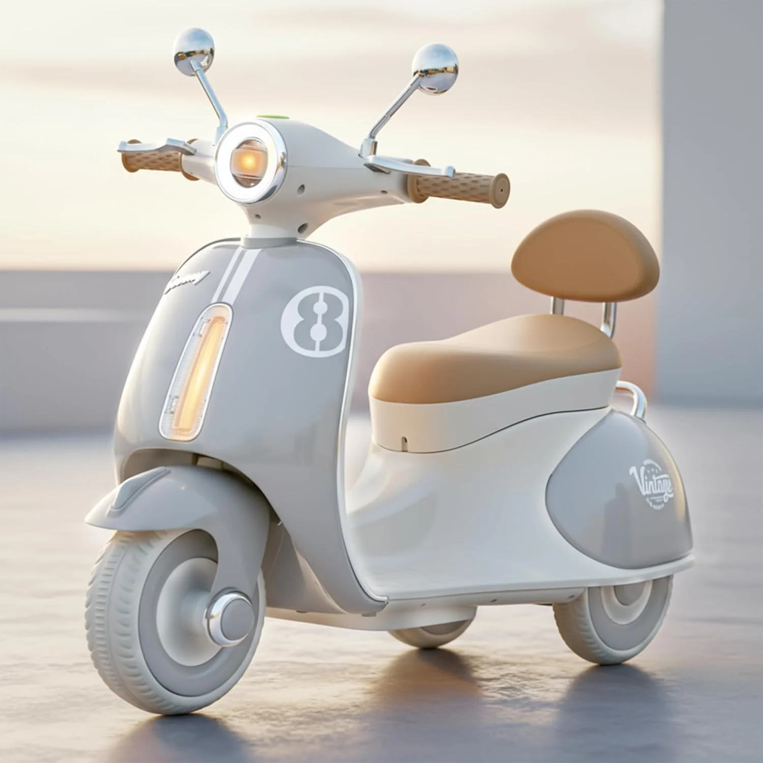 موتور شارژی کودک Baybee، اسکوتر کودکانه با چراغ و موزیک | موتور بازی کودک | موتور الکتریکی برای کودکان 1 تا 3 سال، پسر و دختر (خاکستری)