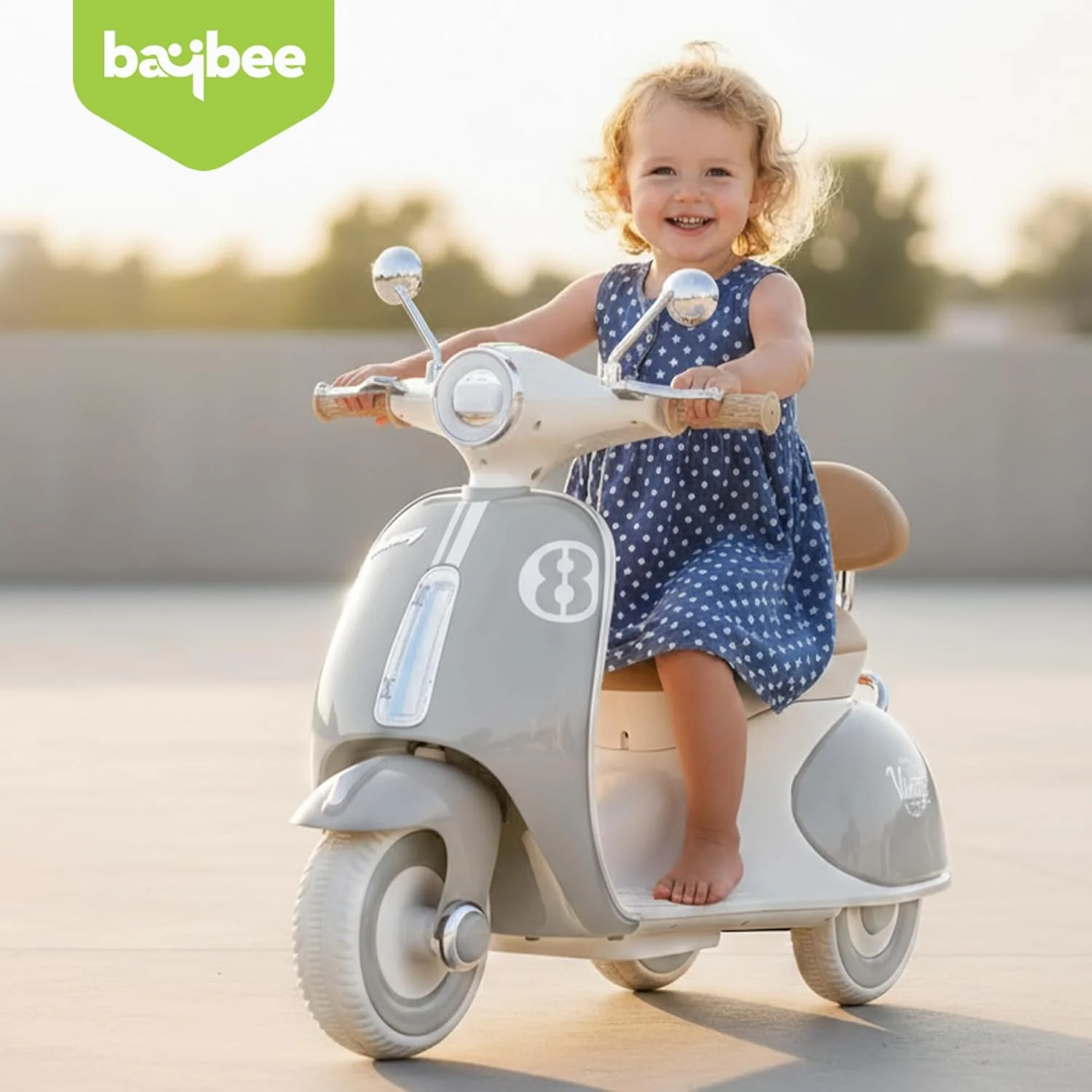 موتور شارژی کودک Baybee، اسکوتر کودکانه با چراغ و موزیک | موتور بازی کودک | موتور الکتریکی برای کودکان 1 تا 3 سال، پسر و دختر (خاکستری)