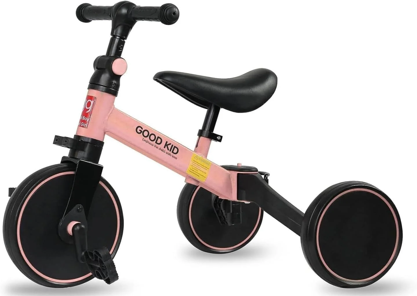 سه چرخه تعادلی 4 در 1 برای کودکان 1 تا 4 سال، سه چرخه کودکانه با صندلی قابل تنظیم، مناسب فضای داخلی و خارجی، پسرانه و دخترانه | صورتی