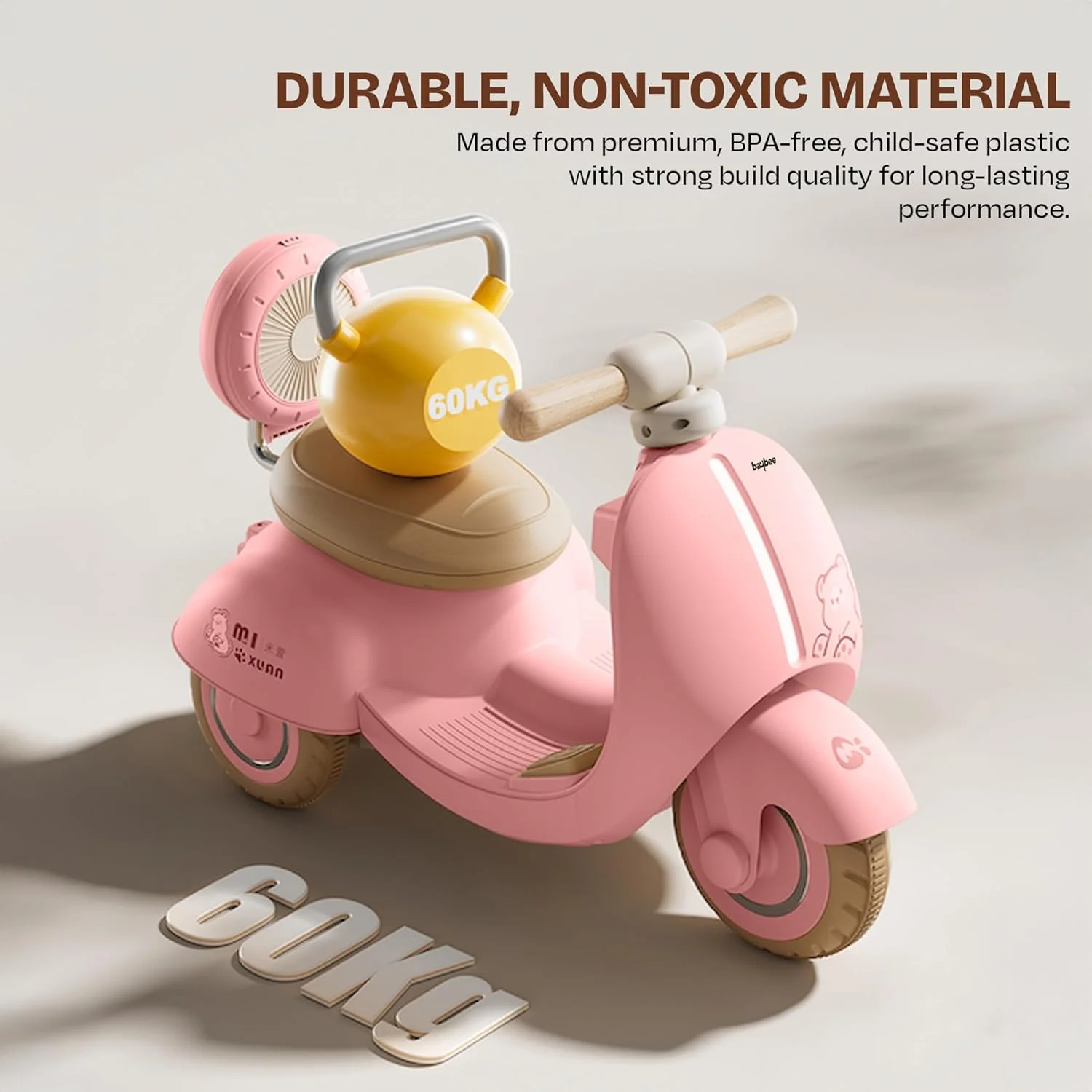 موتور شارژی کودک Baybee Teddio، اسکوتر برقی کودک با چراغ و موزیک | موتور سیکلت شارژی کودک | موتور سواری برای کودکان 1 تا 3 سال (صورتی)