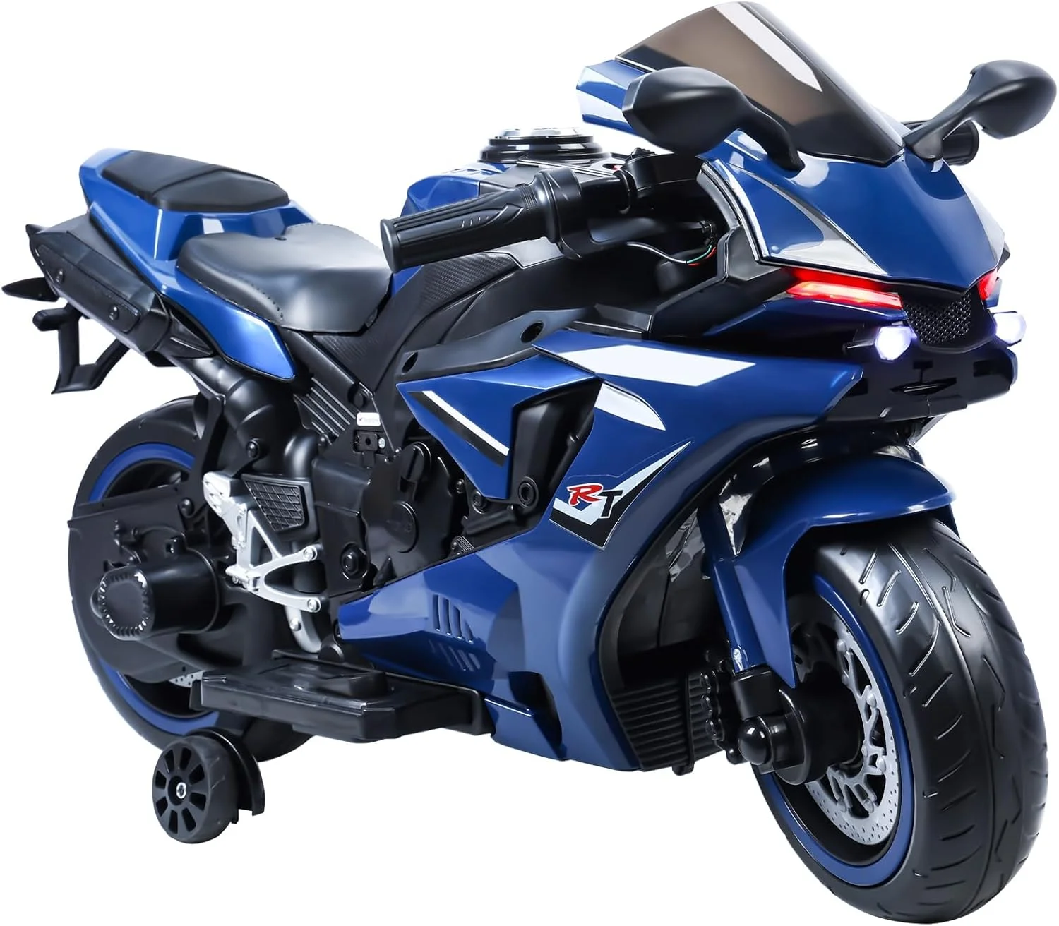 موتورسیکلت کودکانه 12 ولت، موتور برقی خاکی مناسب کودکان بالای 3 سال، سرعت تا 9 مایل در ساعت با چرخ های کمکی، صندلی بزرگ آبی