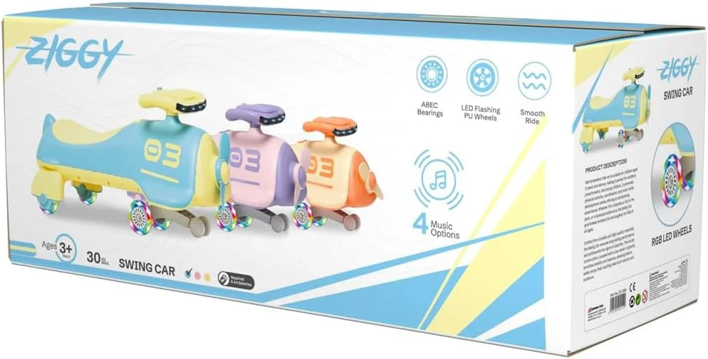 ماشین بازی زیگی مدل Swing Car با پروانه – ماشین سواری الهام گرفته از هواپیما برای کودکان 2 سال به بالا | ماشین ویگل صورتی با چرخ های LED و فرمان، حرکت چرخشی و سر خوردن، رنگ های جذاب (ZG-2007)