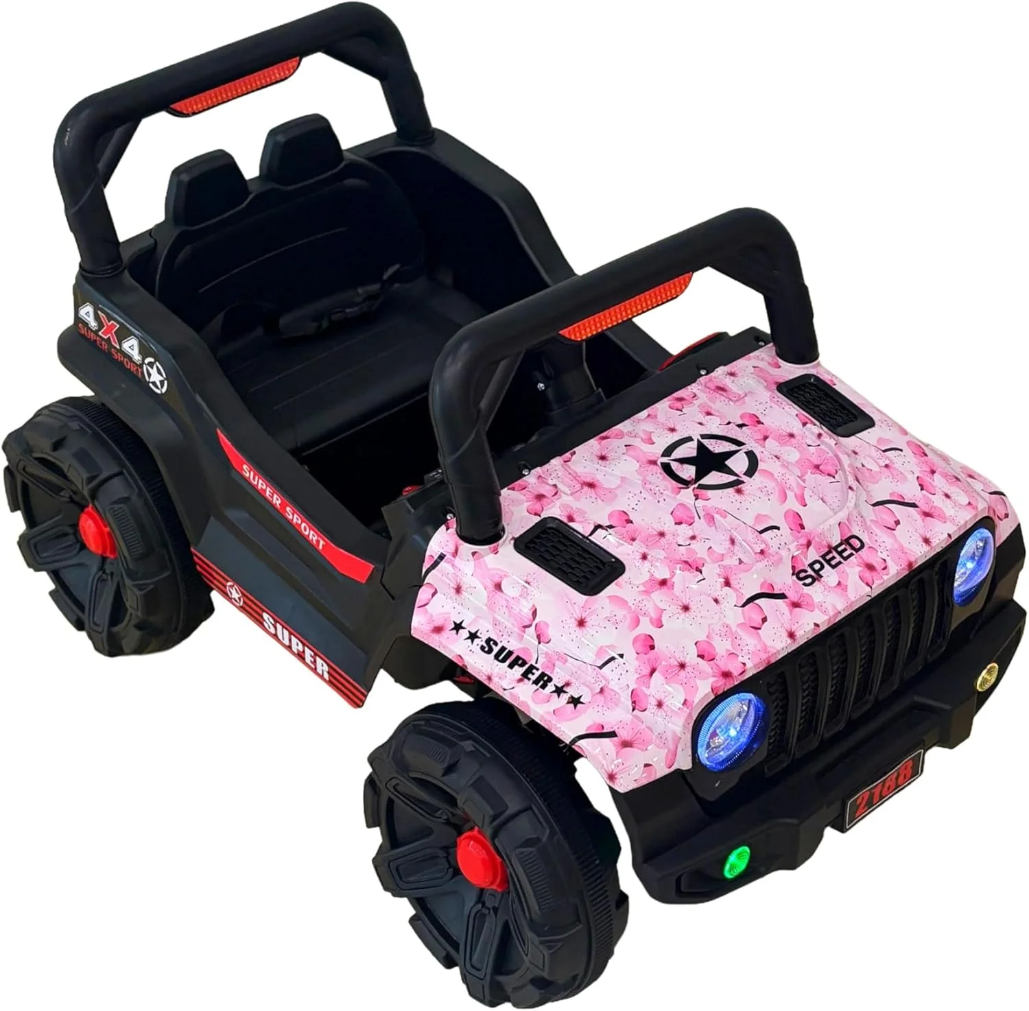 ماشین سواری کودکانه برقی WINNER، طراحی صورتی، با چراغ های LED و کنترل های داشبورد مناسب 3-5 سال