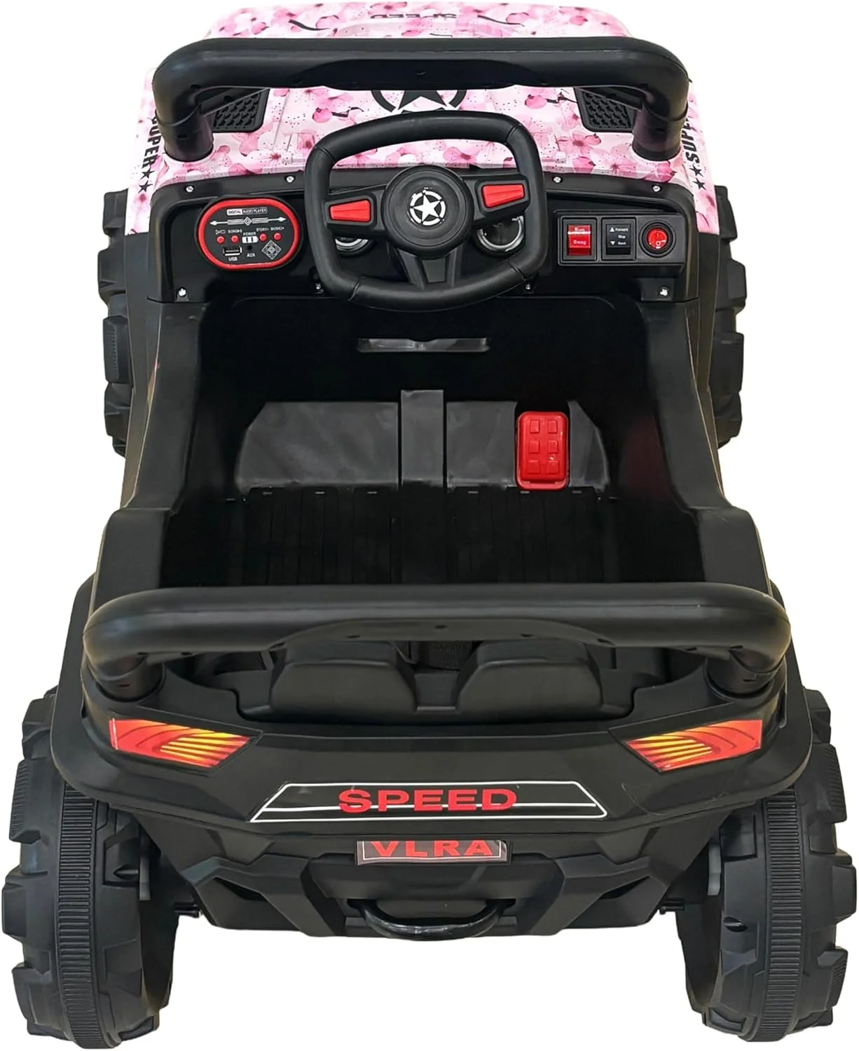 ماشین سواری کودکانه برقی WINNER، طراحی صورتی، با چراغ های LED و کنترل های داشبورد مناسب 3-5 سال