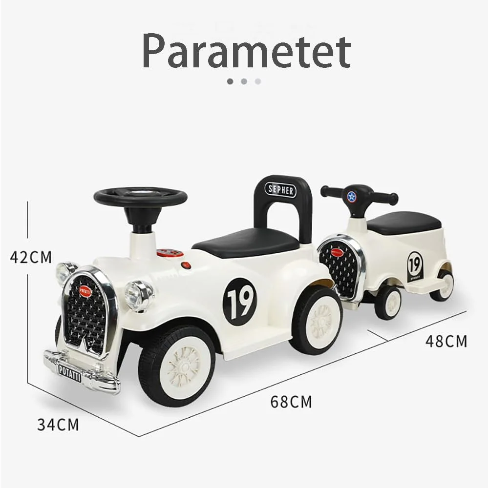 ست قطار سواری بدون ریل، ماشین سواری 2 نفره کودک شامل 1 لوکوموتیو و 1 واگن، اسباب بازی سواری برقی کودک نوپا با موسیقی برای پسران و دختران 3+ (سفید)