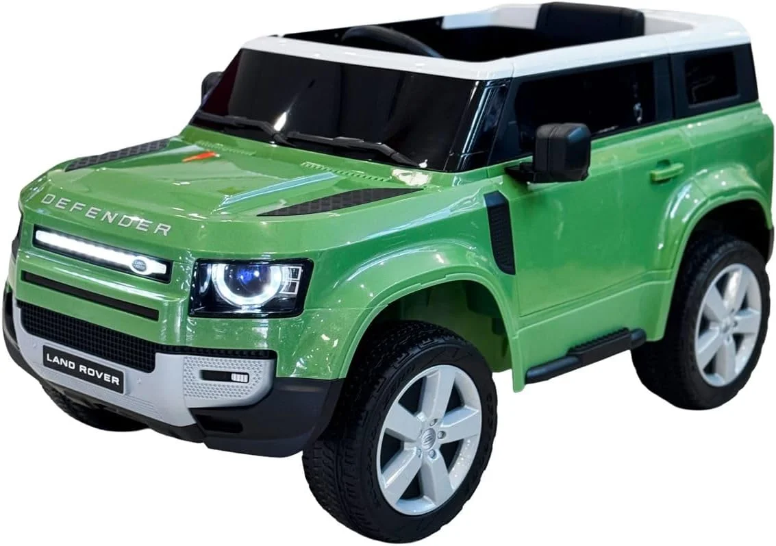 ماشین بازی کودکانه لندرور دیفندر، قرمز، نسخه AMG، با باتری ۱۲ ولت، چراغ‌های LED و صفحه نمایش داشبورد، مناسب برای سنین ۳-۷ سال (سفید)