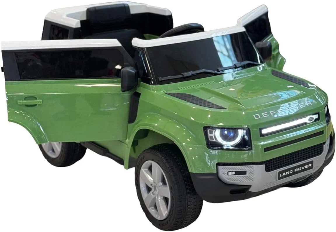 ماشین بازی کودکانه لندرور دیفندر، قرمز، نسخه AMG، با باتری ۱۲ ولت، چراغ‌های LED و صفحه نمایش داشبورد، مناسب برای سنین ۳-۷ سال (سفید)