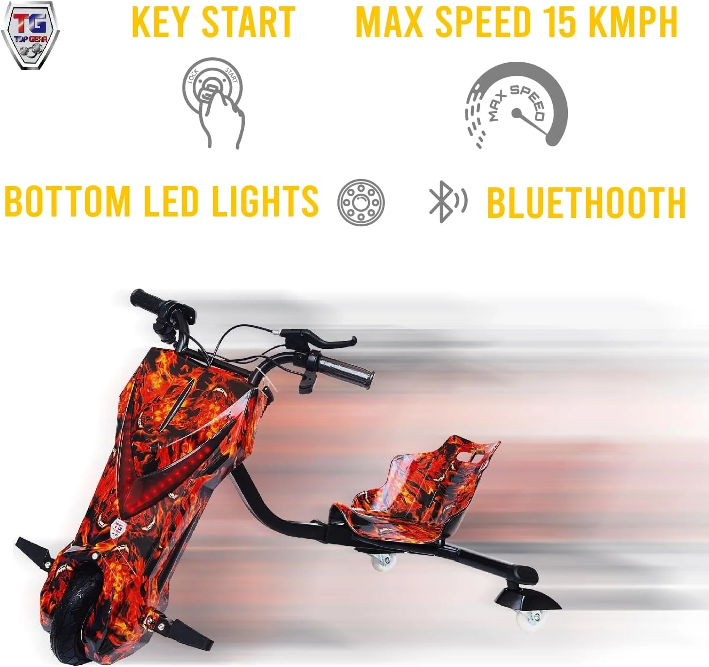 اسکوتر دریفت ماشین بازی کودکانه 24، باطری 24 ولت، ظرفیت وزنی تا 80 کیلوگرم، چرخ های PU، شتاب دهنده دستی، بلوتوث، چراغ (100% مونتاژ شده، قرمز)