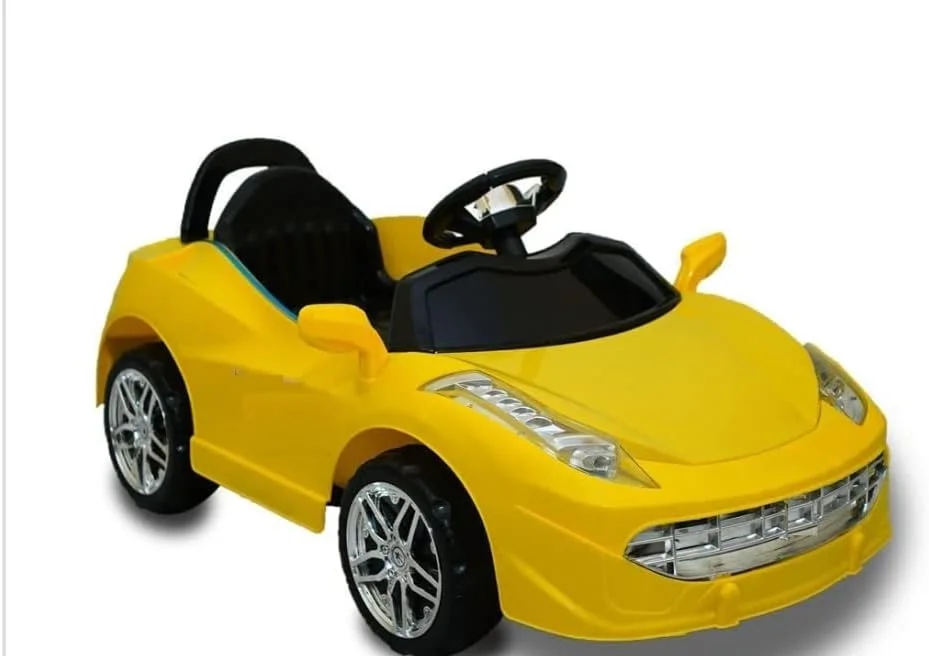 ماشین برقی کودک SRECAP با موتور دوبل، چراغ ها، کنترل از راه دور بلوتوثی و باتری دوبل مناسب کودکان 1 تا 2.5 سال (زرد)