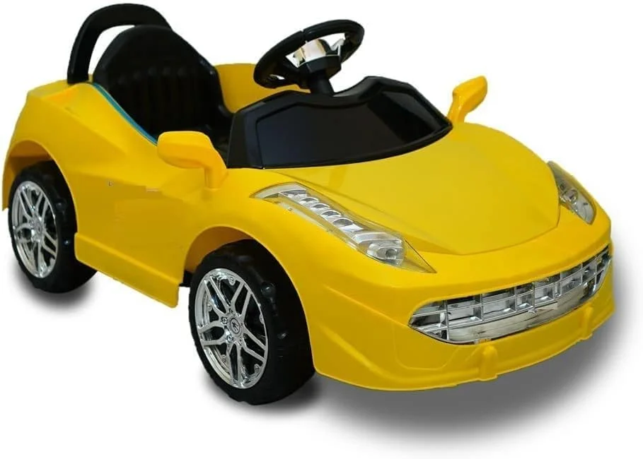 ماشین برقی کودک SRECAP با موتور دوبل، چراغ ها، کنترل از راه دور بلوتوثی و باتری دوبل مناسب کودکان 1 تا 2.5 سال (زرد)