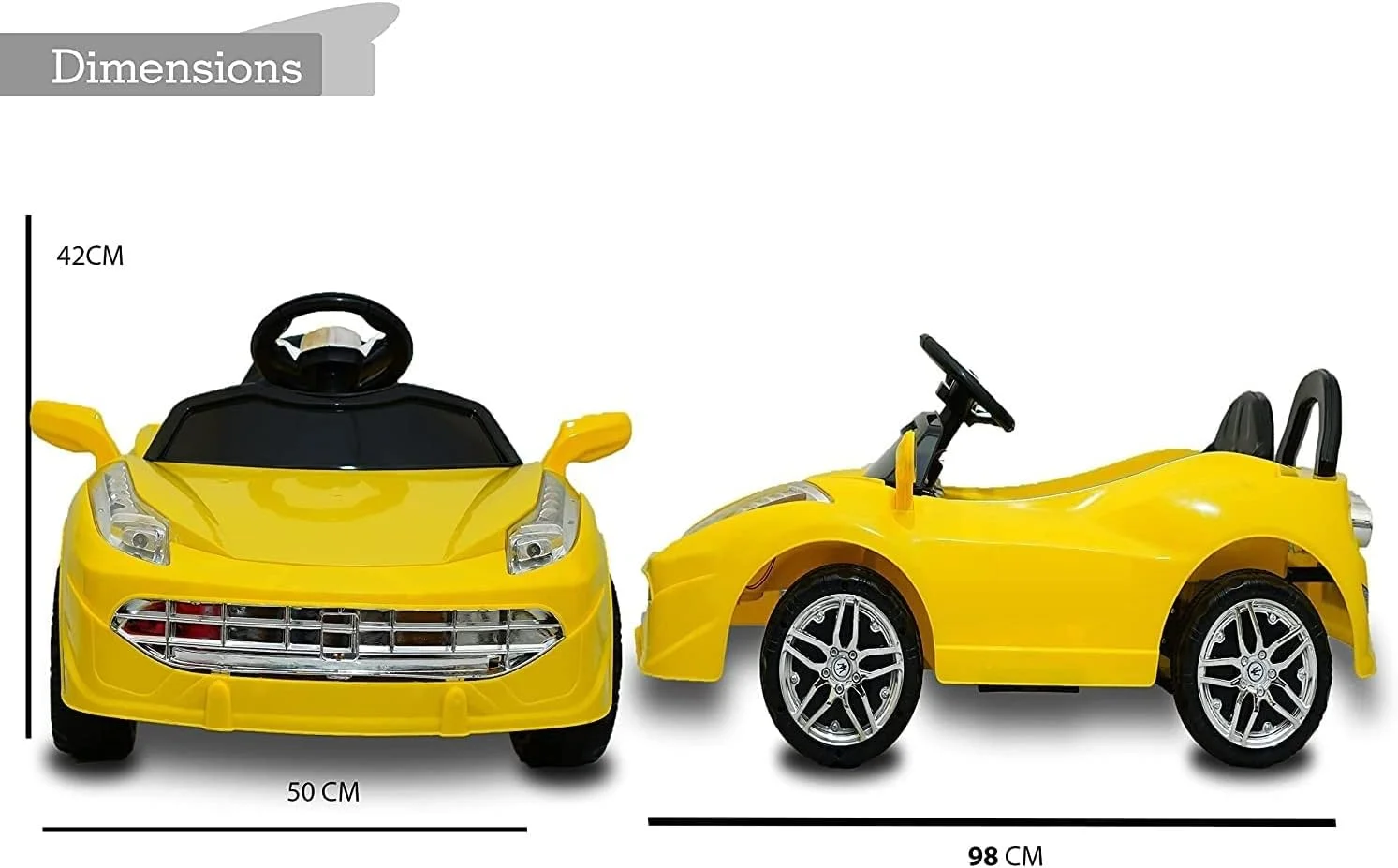 ماشین برقی کودک SRECAP با موتور دوبل، چراغ ها، کنترل از راه دور بلوتوثی و باتری دوبل مناسب کودکان 1 تا 2.5 سال (زرد)