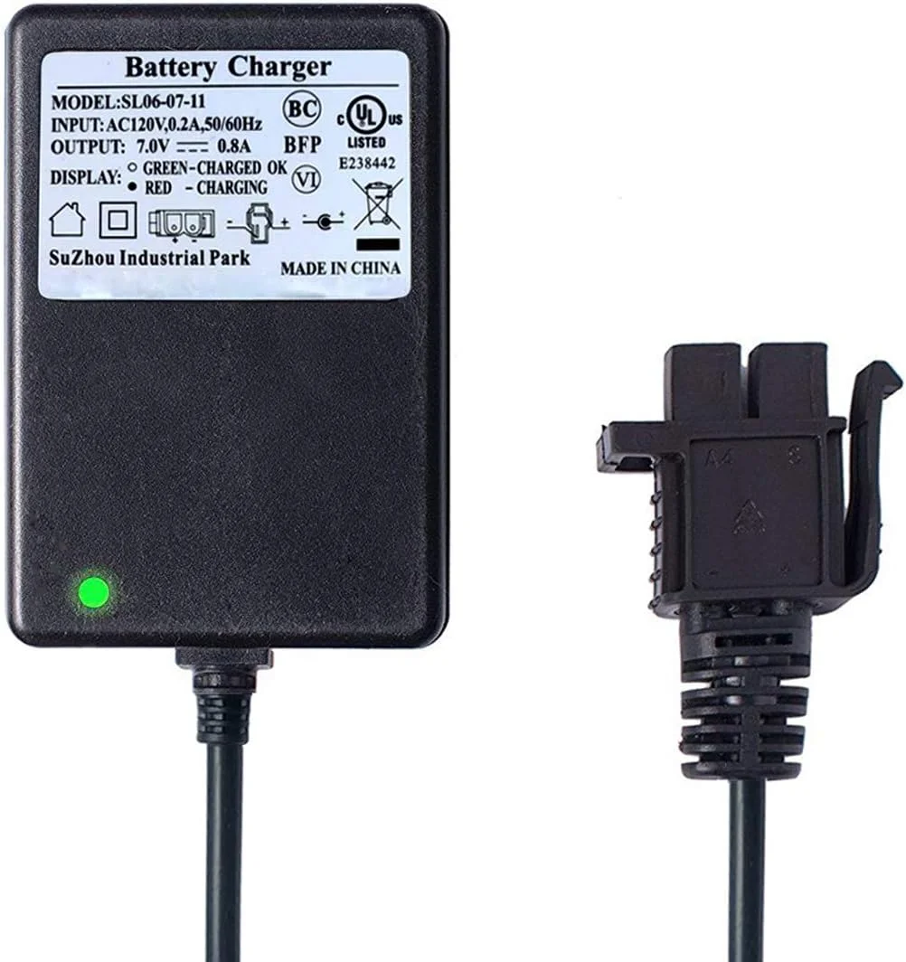 شارژر چرخ های برقی کودکانه SL-ELECTRONIC، 6 ولت تا 7 ولت 0.8 آمپر، دوشاخه نوع B، سازگار با اسکوترهای کودکانه، ماشین و غیره