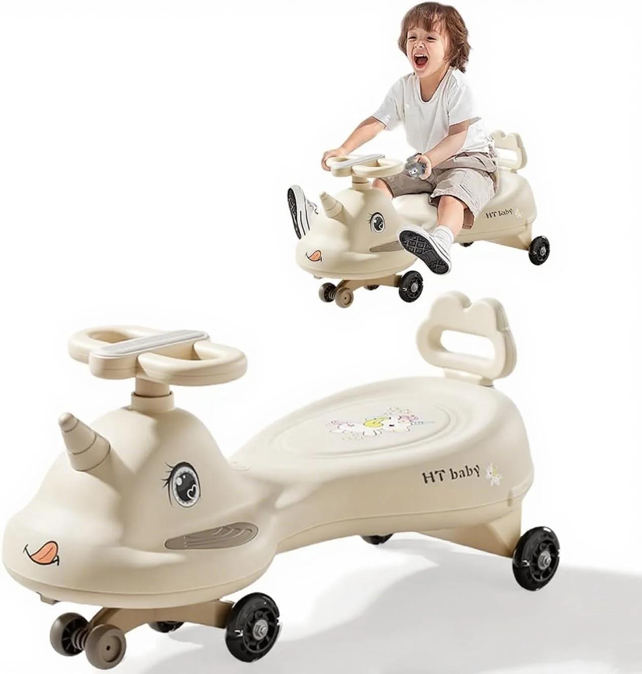 ماشین بازی چرخشی کودکان SKY-TOUCH با چرخ های LED، چراغ و موسیقی، کنترل چرخشی، چرخشی و تاب خوردن، ماشین الاکلنگی بادوام، اسباب بازی سواری، مناسب برای پسران و دختران 3 سال به بالا، هدیه تولد کودک