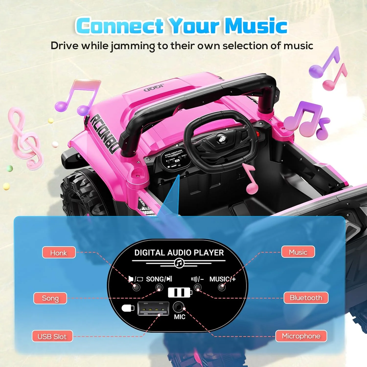 ماشین سواری کودکانه SEALIGHT 12V با کنترل از راه دور والدین، 4 موتور 380 واتی، 3 سرعت، ترمز اضطراری، چراغ های LED، موسیقی و بوق، وسایل نقلیه الکتریکی کودکان هدیه ای برای دختر و پسر