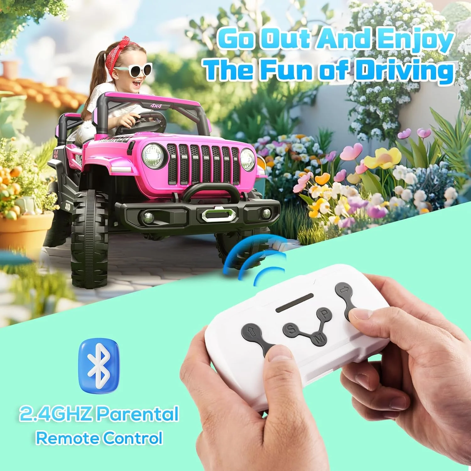 ماشین سواری کودکانه SEALIGHT 12V با کنترل از راه دور والدین، 4 موتور 380 واتی، 3 سرعت، ترمز اضطراری، چراغ های LED، موسیقی و بوق، وسایل نقلیه الکتریکی کودکان هدیه ای برای دختر و پسر