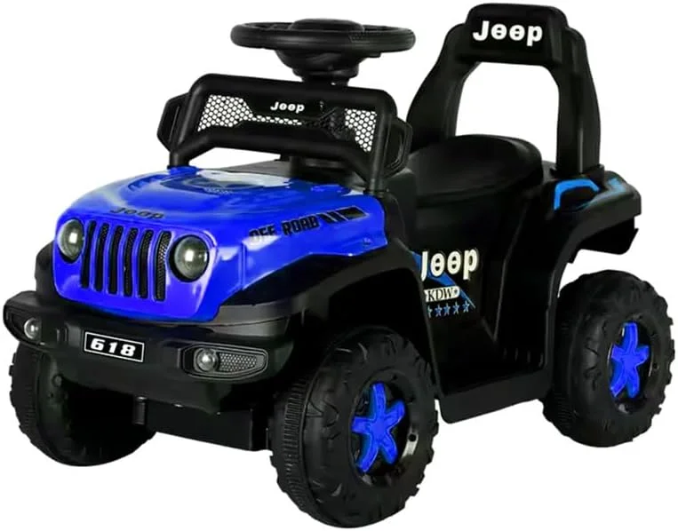 ماشین بازی فشاری برقی کوچک چهار چرخ کودک با میله هل دهنده، کیفیت بالا، ابعاد 88X78X40 سانتی متر، آبی