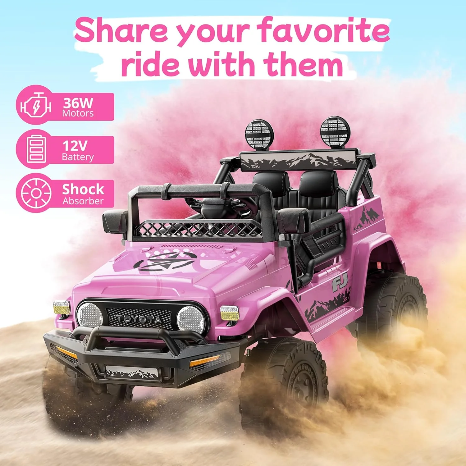 ماشین کودک ماشین برقی برای کودکان - جیپ کودکانه کنترلی مناسب کودکان نوپا ماشین سواری 12 ولت اسباب بازی صورتی کودکانه
