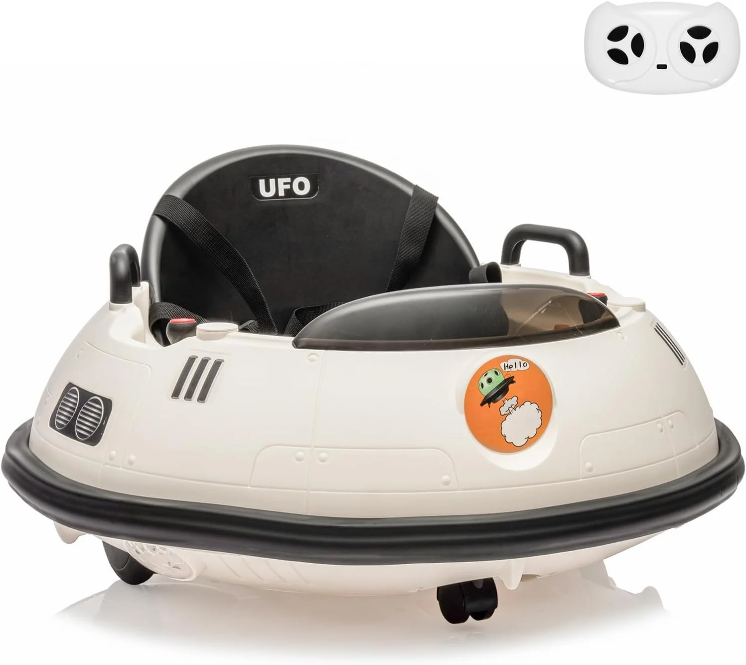 ماشین سپر برقی 12 ولت پالبی برای کودکان نوپا، ماشین سپر کودکانه با کنترل از راه دور، چرخش 360 درجه، 3 سرعت، چراغ های ال ای دی، جوی استیک های دوتایی، کمربند ایمنی برای کودکان 18+ ماه، سفید