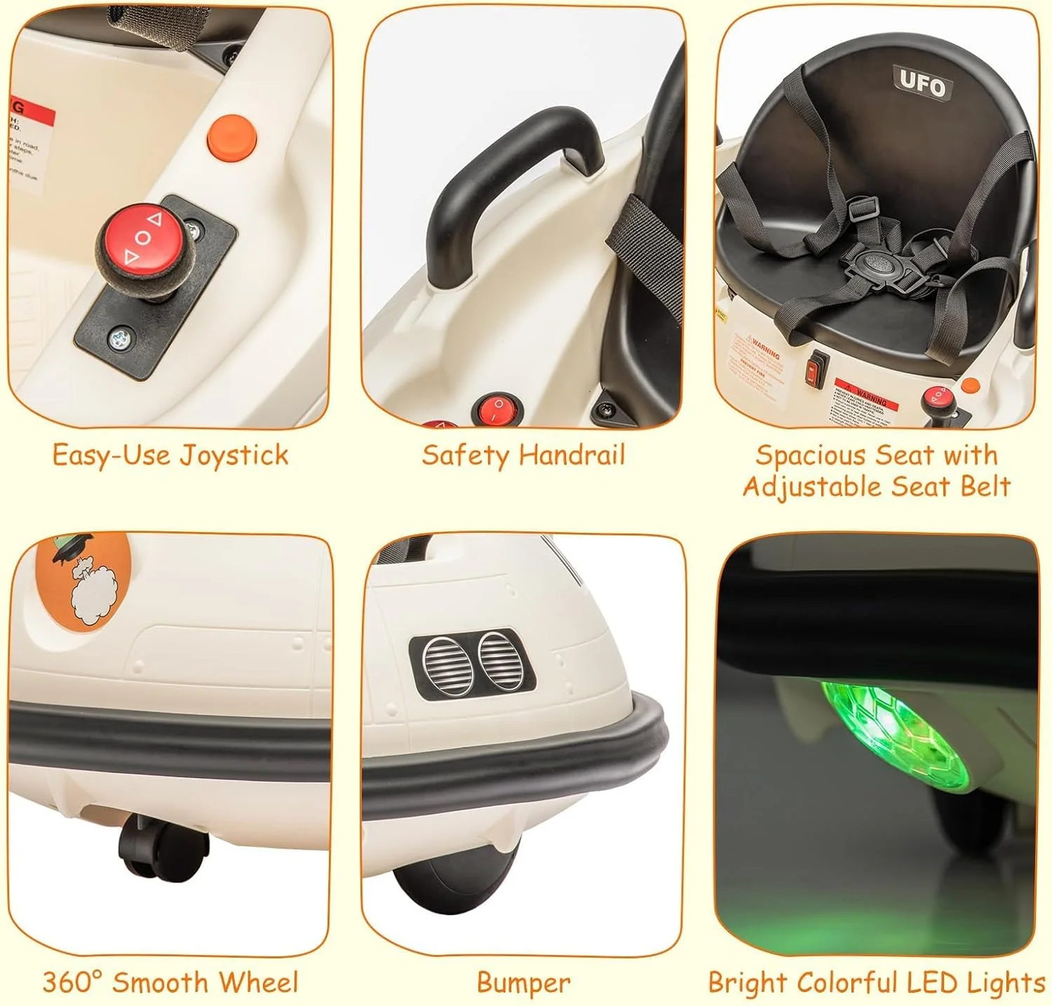ماشین سپر برقی 12 ولت پالبی برای کودکان نوپا، ماشین سپر کودکانه با کنترل از راه دور، چرخش 360 درجه، 3 سرعت، چراغ های ال ای دی، جوی استیک های دوتایی، کمربند ایمنی برای کودکان 18+ ماه، سفید