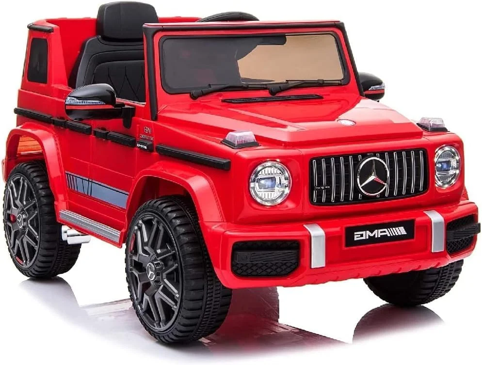 ماشین بنز G63 مناسب کودکان، ماشین سواری 12 ولت با کنترل از راه دور والدین، چراغ های جلوی LED، پخش کننده موسیقی و بوق، شروع نرم، اعلان باتری کم، ماشین برقی کودکانه، قرمز