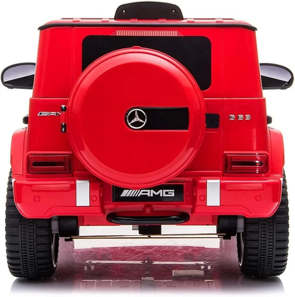 ماشین بنز G63 مناسب کودکان، ماشین سواری 12 ولت با کنترل از راه دور والدین، چراغ های جلوی LED، پخش کننده موسیقی و بوق، شروع نرم، اعلان باتری کم، ماشین برقی کودکانه، قرمز