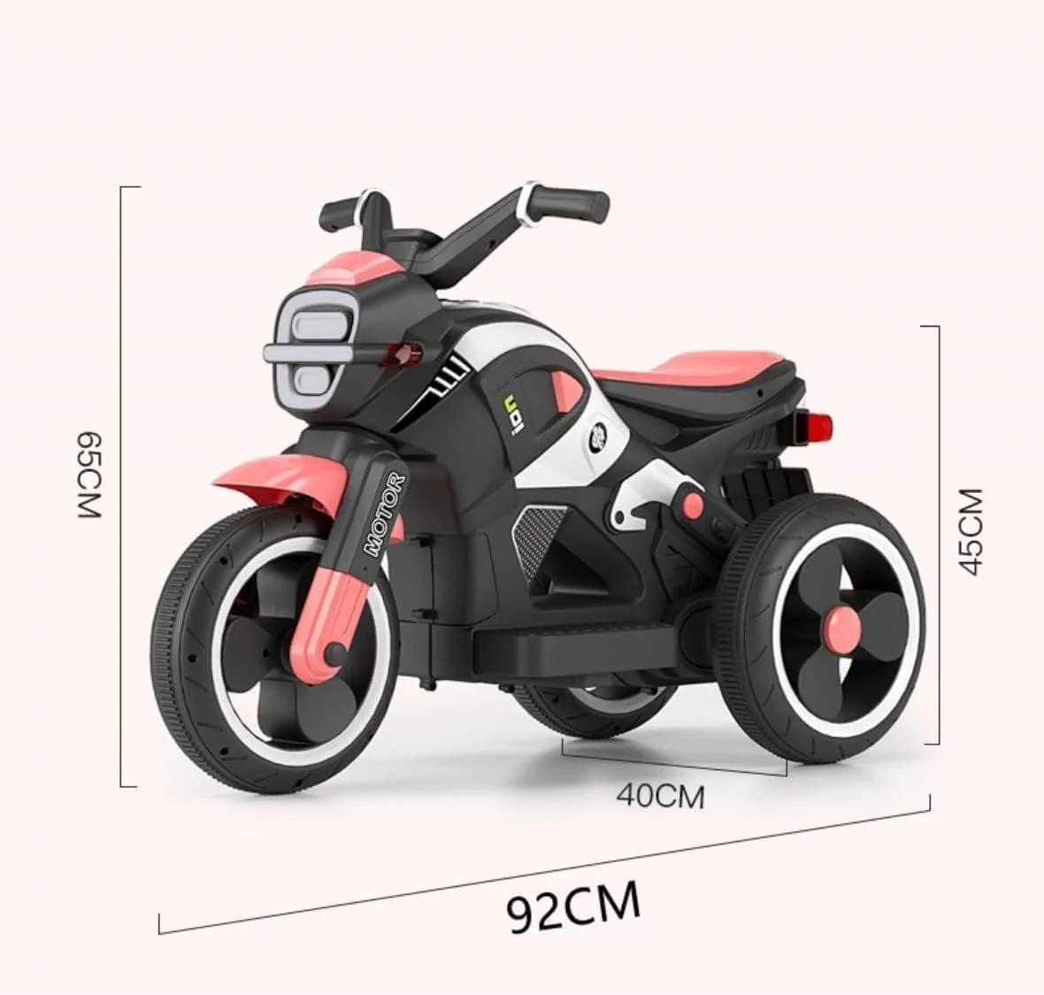 موتور بازی کودکانه مدل جدید NTECH با چراغ موزیکال، 3 چرخ، باتری قابل شارژ، مناسب کودکان 2 تا 7 سال (قرمز)