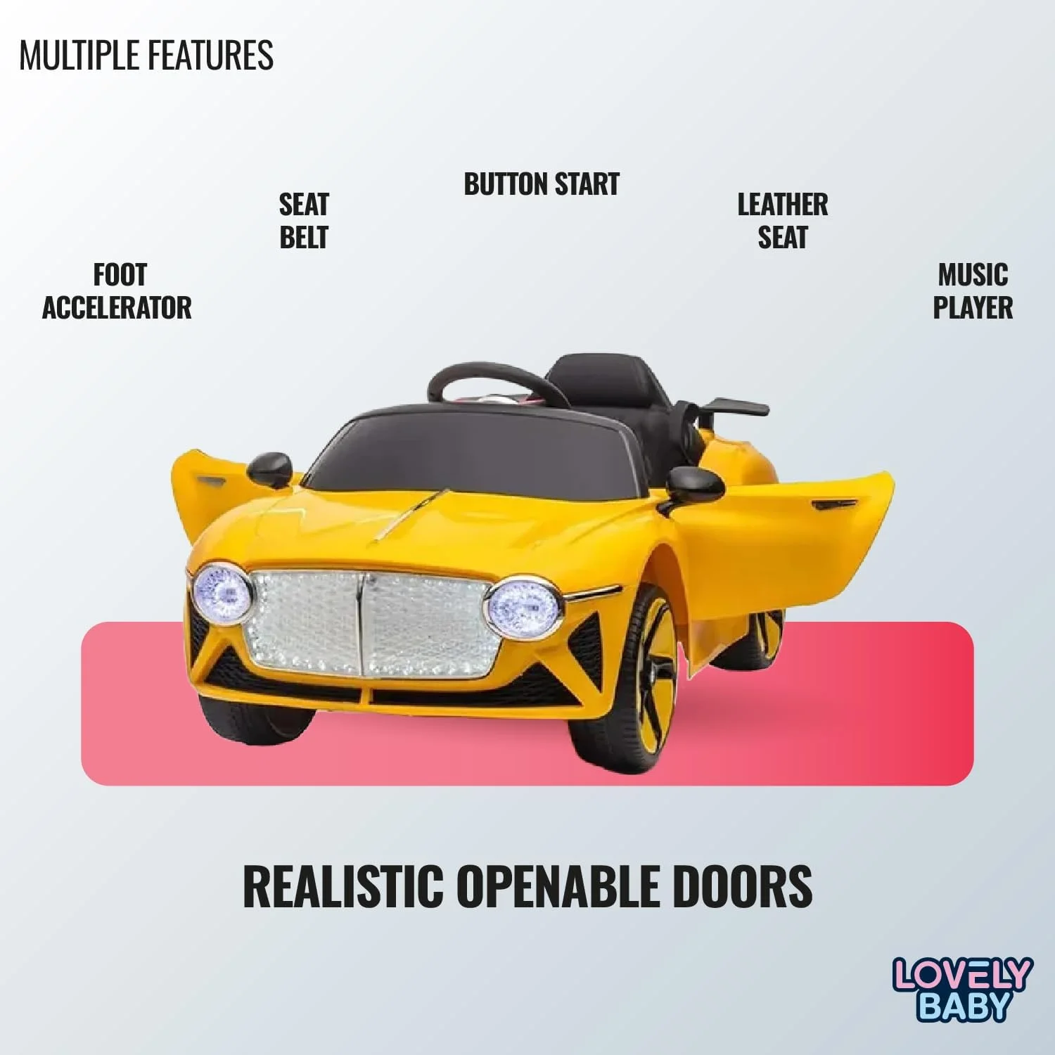 ماشین سواری شارژی کودک مدل LB 8866L، مناسب برای کودکان 1 تا 3 سال با کنترل از راه دور، چراغ های LED، موزیک، USB و بلوتوث (مونتاژ شده)