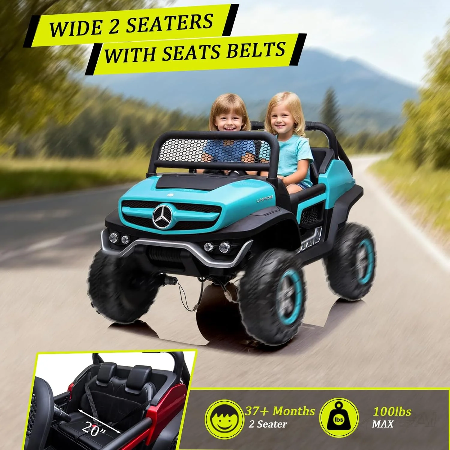 ماشین بازی ۲۴ ولت برای پسران و دختران، ماشین سواری چهار چرخ قدرتمند با کنترل از راه دور والدین، وسیله نقلیه الکتریکی باتری خور با لاستیک های EVA، پخش موسیقی، بلوتوث، قرمز، ۲ نفره - قرمز