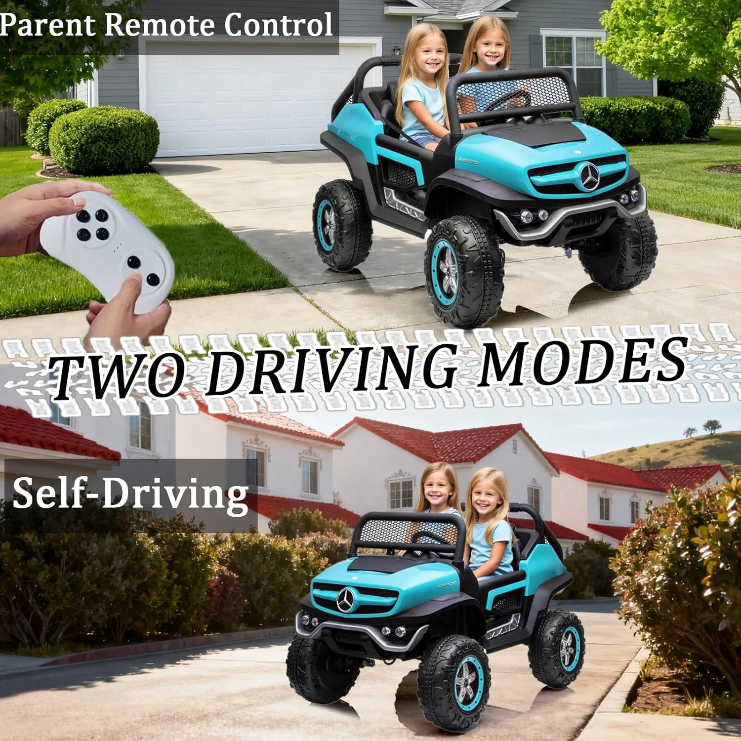 ماشین بازی ۲۴ ولت برای پسران و دختران، ماشین سواری چهار چرخ قدرتمند با کنترل از راه دور والدین، وسیله نقلیه الکتریکی باتری خور با لاستیک های EVA، پخش موسیقی، بلوتوث، قرمز، ۲ نفره - قرمز