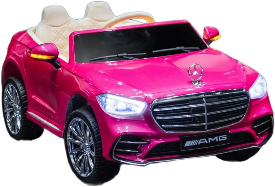 ماشین سواری شارژی کودک مدل LB 6050EL با چراغ های LED، موسیقی، USB، بلوتوث و صندلی چرمی - وسیله نقلیه برقی برای کودکان نوپا و خردسالان (100% مونتاژ شده، صورتی)