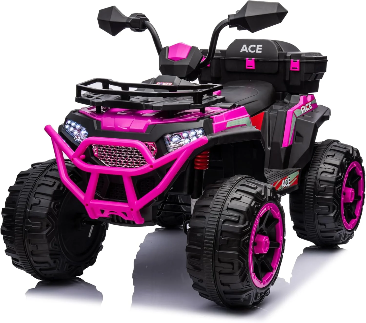 موتور چهار چرخ کودکانه LB 404E، موتور سیکلت سواری با چرخ EVA، موتور برقی 12 ولت با 2 موتور، هدیه وسیله نقلیه آفرود برای کودکان نوپا (100% مونتاژ شده، صورتی)