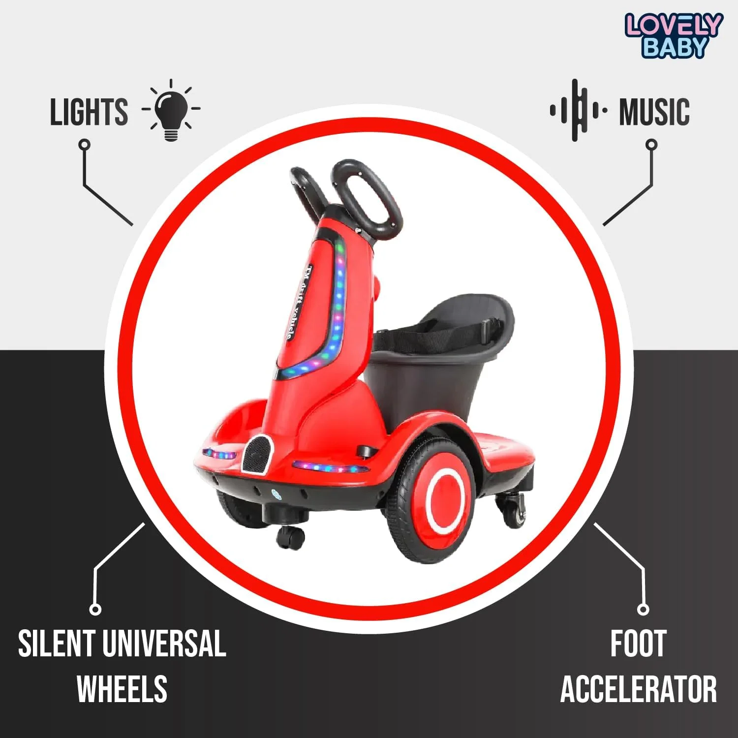 ماشین بازی چرخشی 360 درجه کودک مدل LB 7711 به همراه کنترل از راه دور، موزیک و چراغ، ماشین تعادل پنج چرخ، اسباب بازی ایمن و سرگرم کننده برای کودکان نوپا (100% مونتاژ شده، سفید)