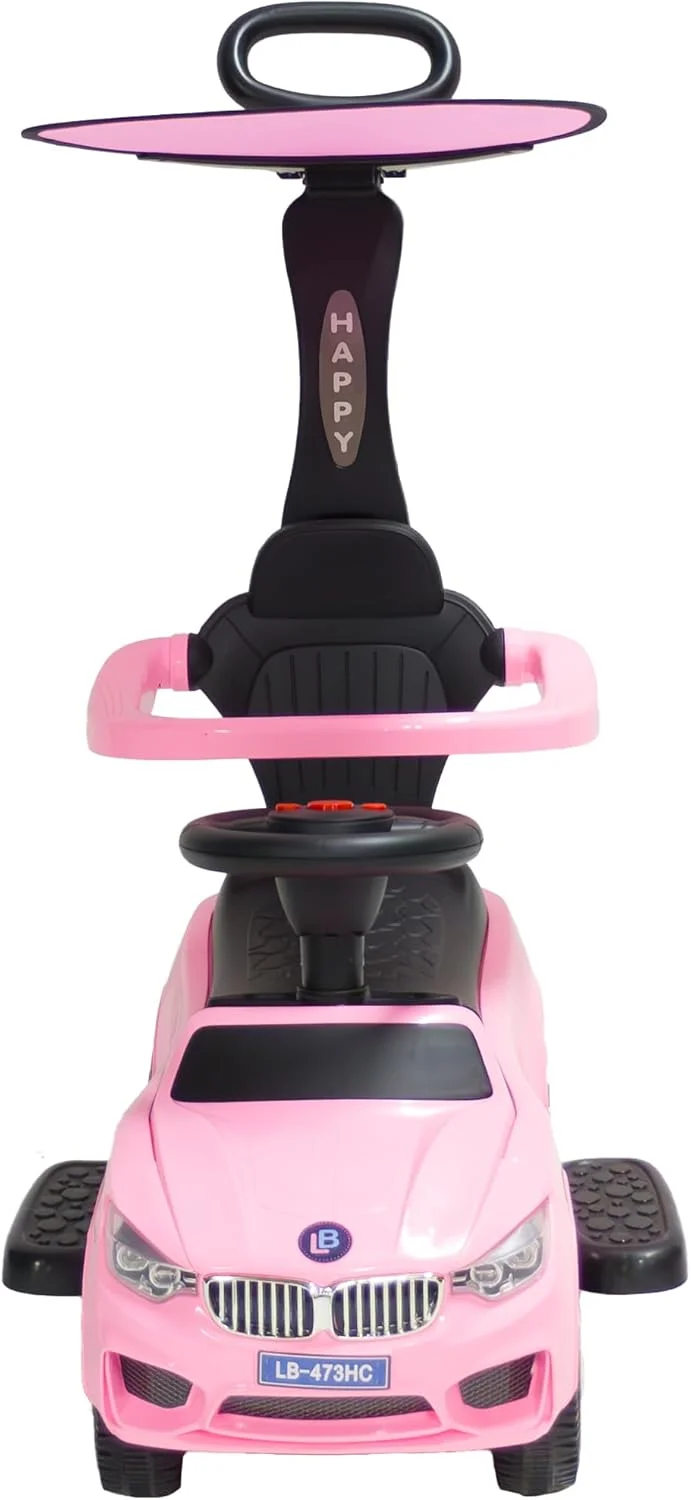 ماشین بازی کودک مدل LB 473HC 3 در 1 - اسباب بازی سواری تاشو کودک با دسته و سایبان، مناسب برای استفاده در داخل و خارج از خانه (صورتی)