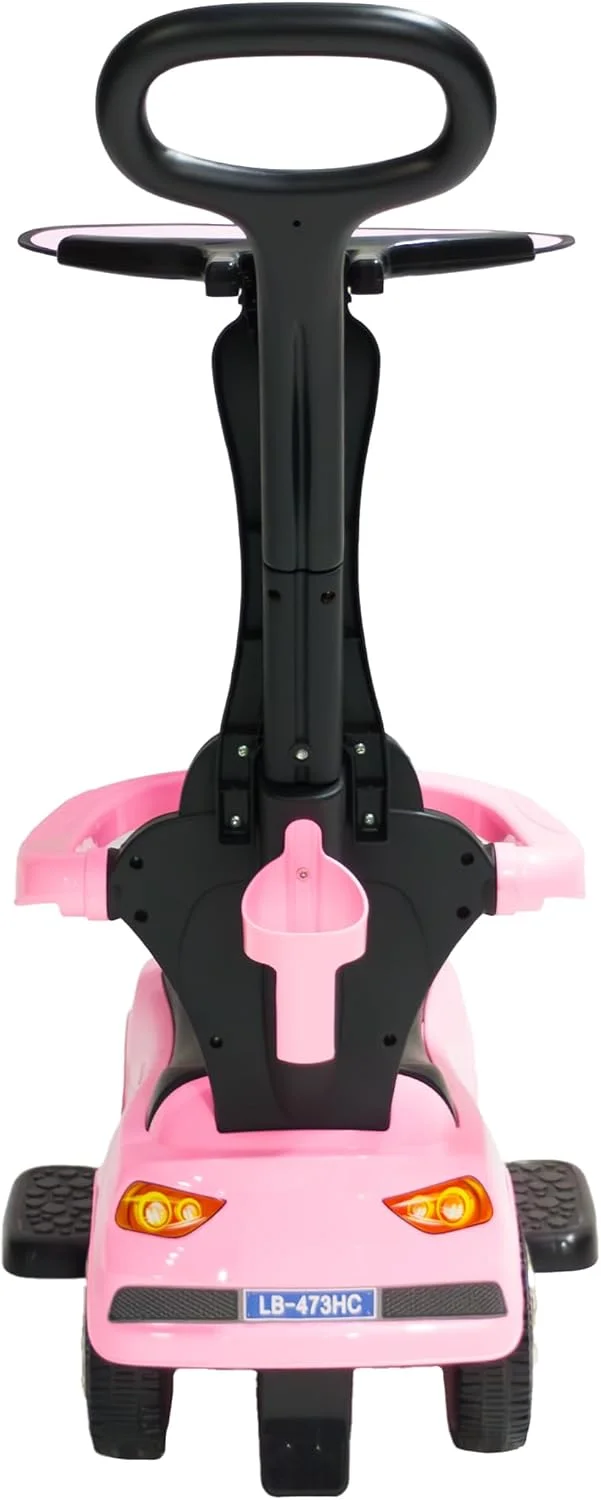 ماشین بازی کودک مدل LB 473HC 3 در 1 - اسباب بازی سواری تاشو کودک با دسته و سایبان، مناسب برای استفاده در داخل و خارج از خانه (صورتی)