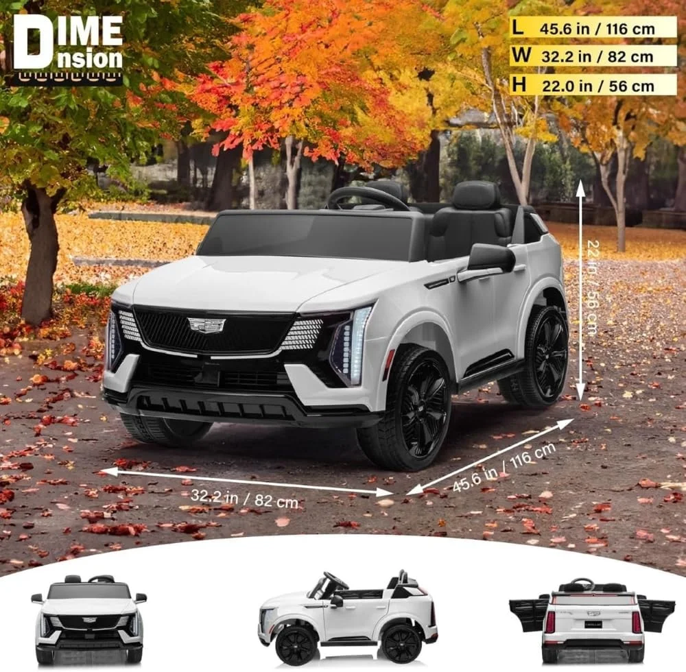ماشین بازی الکتریکی کادیلاک دو سرنشینه دارای مجوز برای کودکان، کامیون سواری با کنترل از راه دور، سیستم تعلیق، موسیقی، چراغ های LED، بهترین هدیه برای بچه ها (سفید)