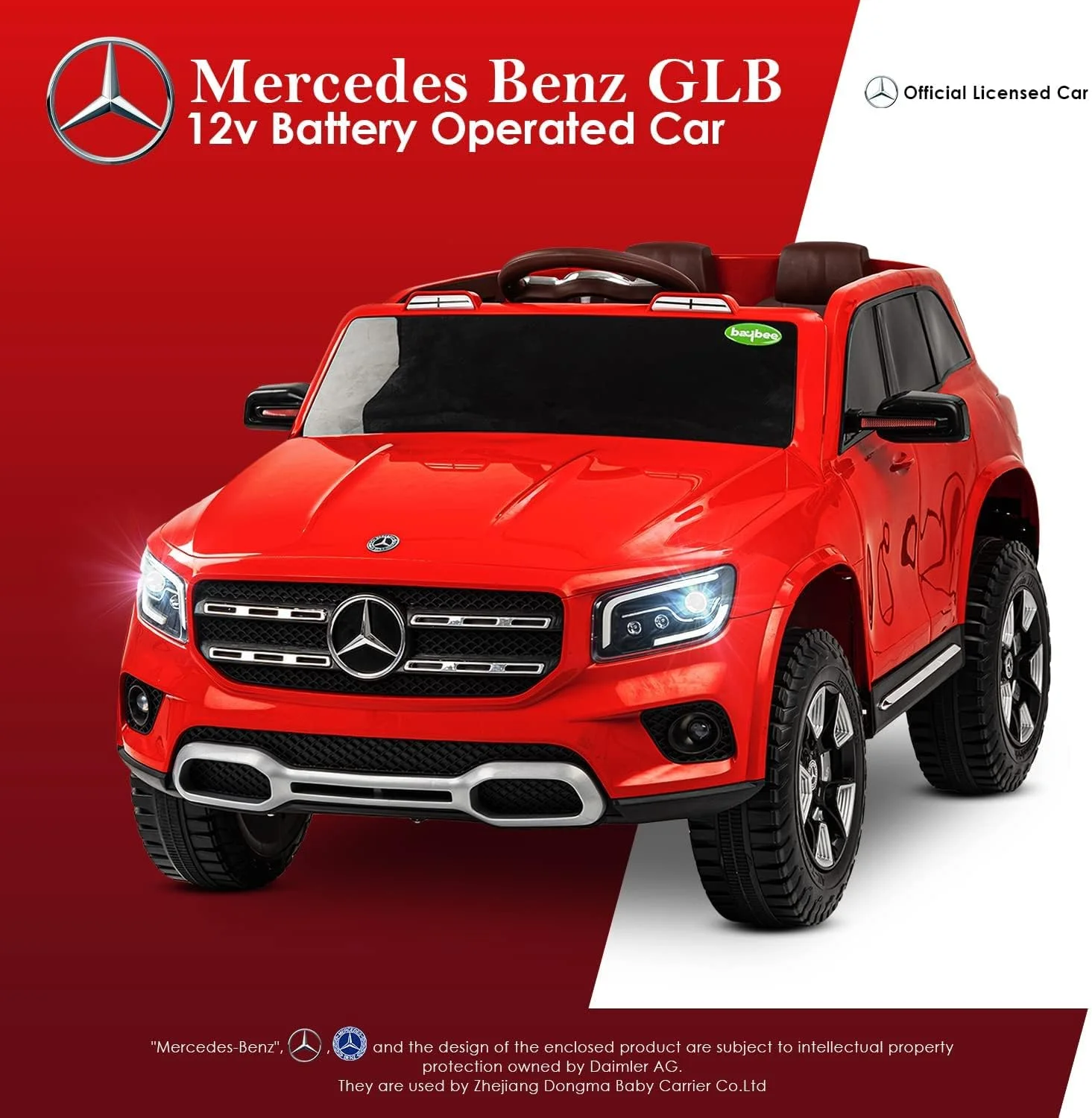 ماشین بازی مرسدس بنز GLB با باتری برای کودکان/نوزادان با USB و موزیک | اسباب بازی الکتریکی شارژی برای رانندگی پسران و دختران 2 تا 5 ساله (قرمز)