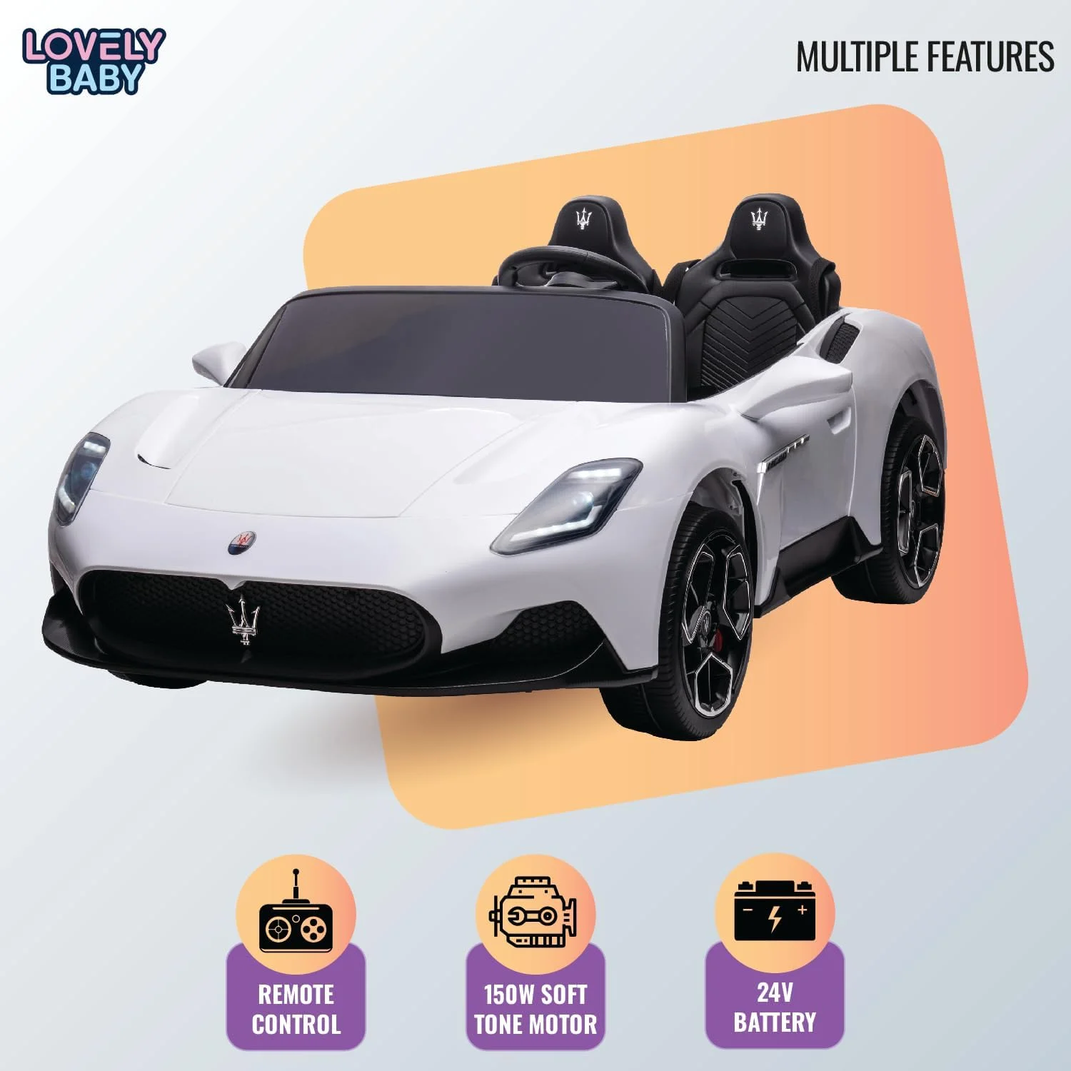 ماشین سواری کودک مدل LB 1699EL، ماشین باتری خور با کنترل از راه دور، موزیک، چراغ های LED و ویژگی های خاص دیگر. (100% مونتاژ شده، سفید) ماشین سواری کودک مدل LB 1699EL، ماشین باتری خور با کنترل از راه دور، موزیک، چراغ های LED و ویژگی های خاص دیگر. (100% مونتاژ شده، سفید)