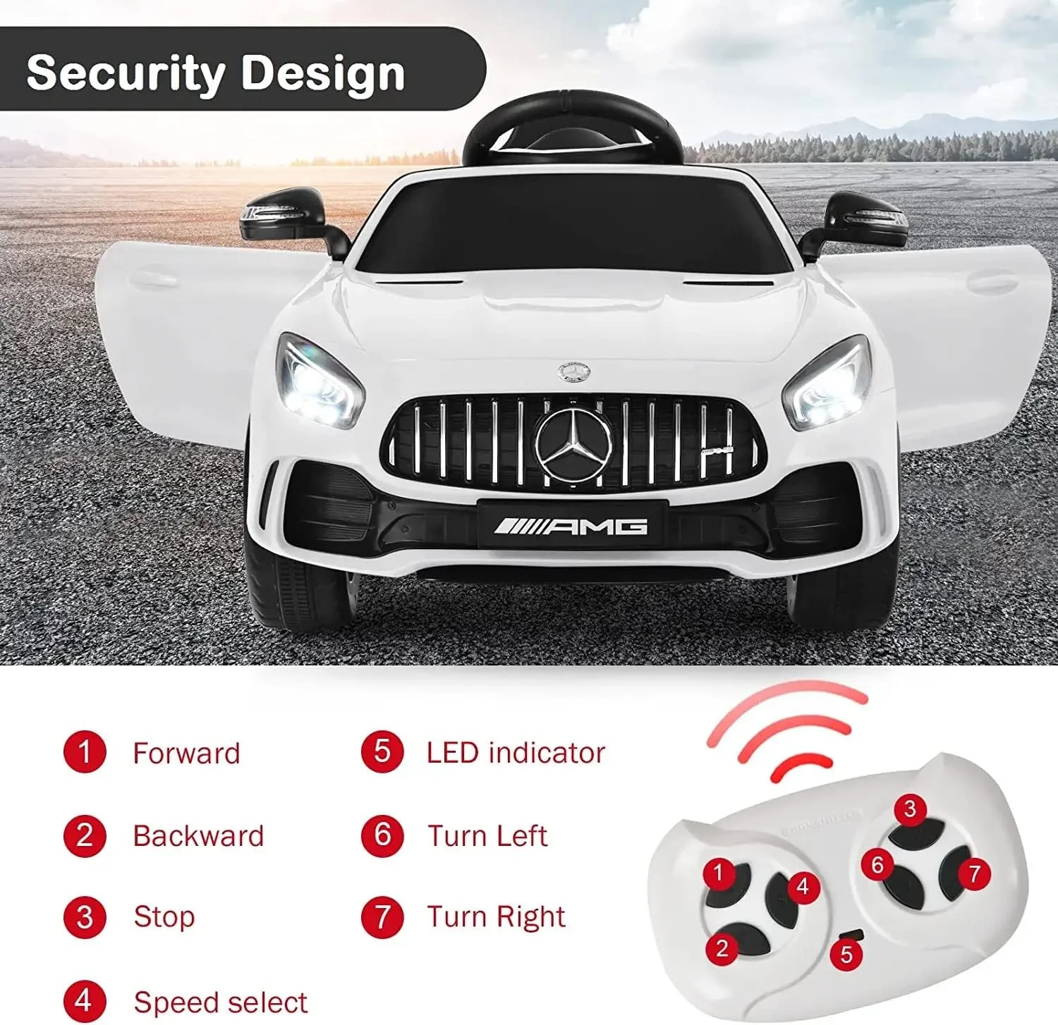 ماشین بازی بنز GTR دارای مجوز Baybee، ماشین سواری کودکانه با صندلی چرمی، موزیک و نور | ماشین های الکتریکی بزرگ کودکانه | ماشین های باتری خور برای رانندگی کودکان 2 تا 6 سال (سفید)