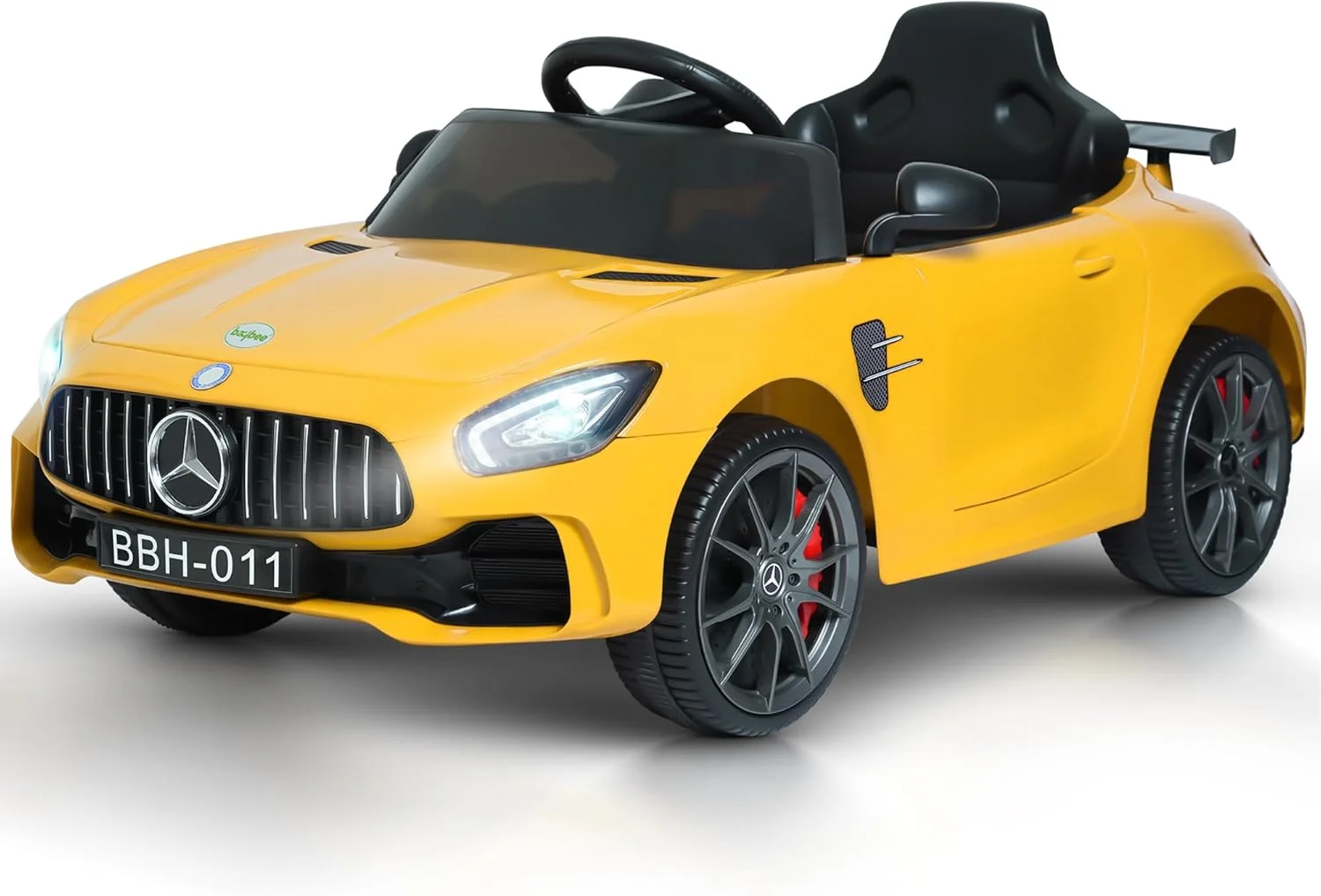 ماشین بازی بنز GTR با باتری و صندلی چرمی، موزیک و چراغ | ماشین سواری کودکانه مناسب 2 تا 6 سال (زرد)