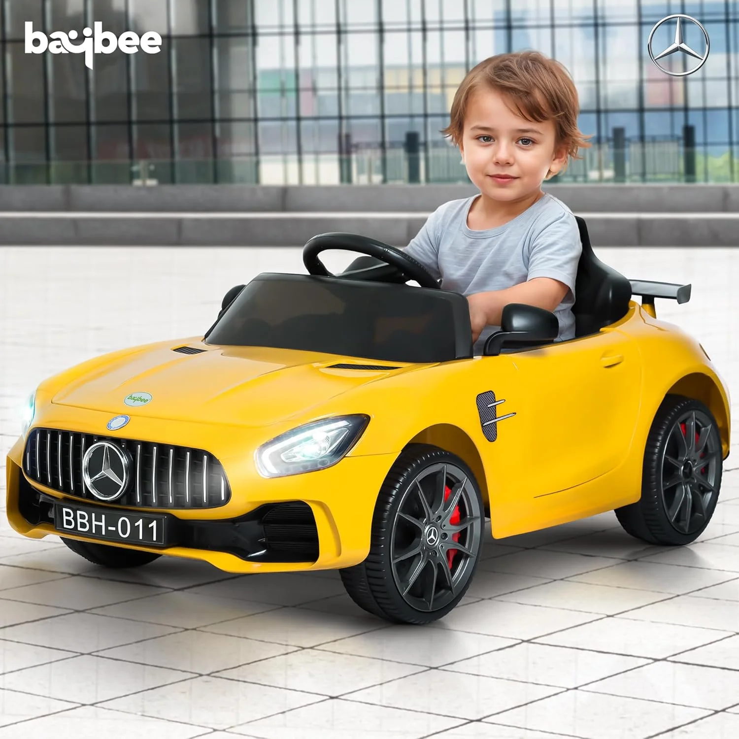 ماشین بازی بنز GTR با باتری و صندلی چرمی، موزیک و چراغ | ماشین سواری کودکانه مناسب 2 تا 6 سال (زرد) ماشین بازی بنز GTR با باتری و صندلی چرمی، موزیک و چراغ | ماشین سواری کودکانه مناسب 2 تا 6 سال (زرد)