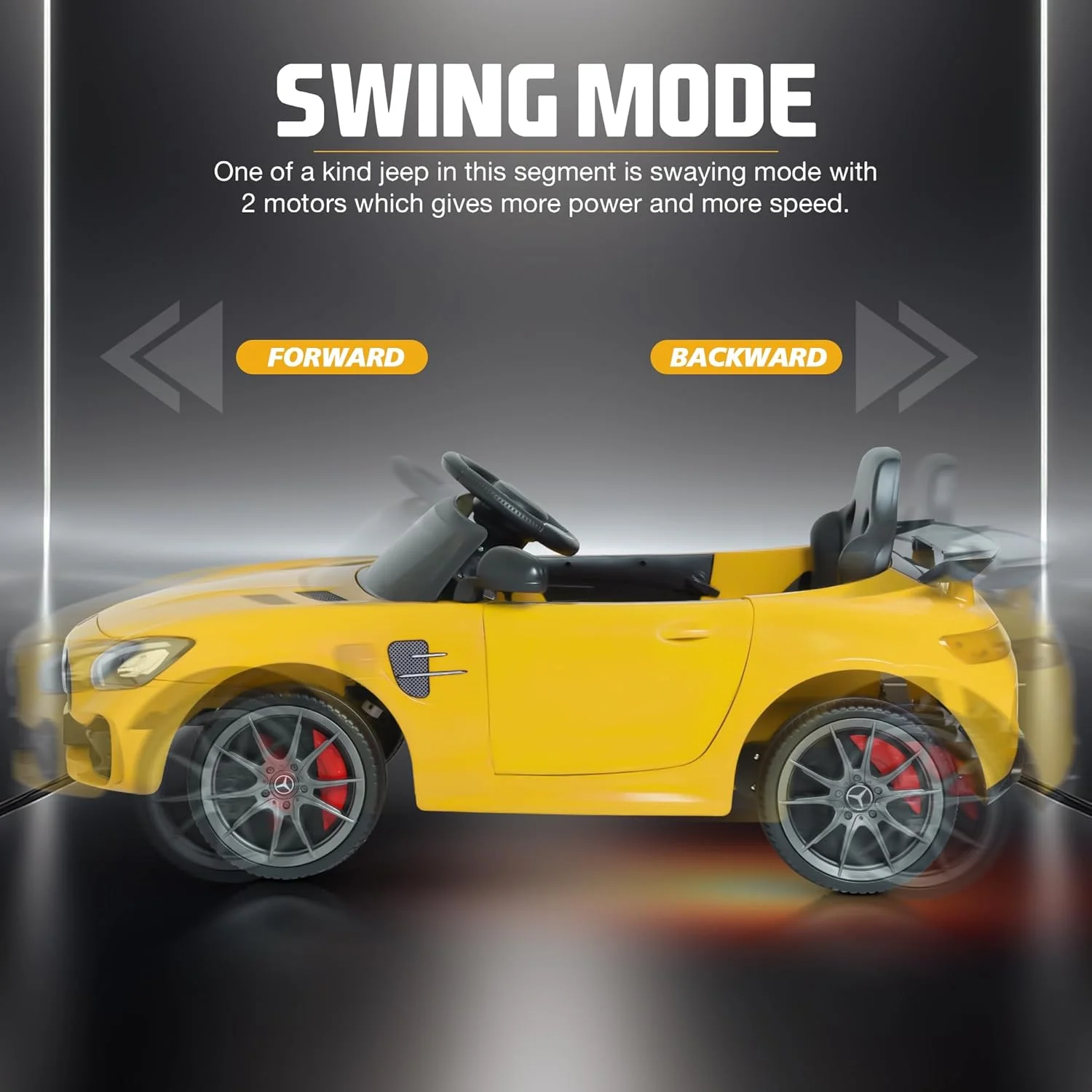 ماشین بازی بنز GTR با باتری و صندلی چرمی، موزیک و چراغ | ماشین سواری کودکانه مناسب 2 تا 6 سال (زرد) ماشین بازی بنز GTR با باتری و صندلی چرمی، موزیک و چراغ | ماشین سواری کودکانه مناسب 2 تا 6 سال (زرد)