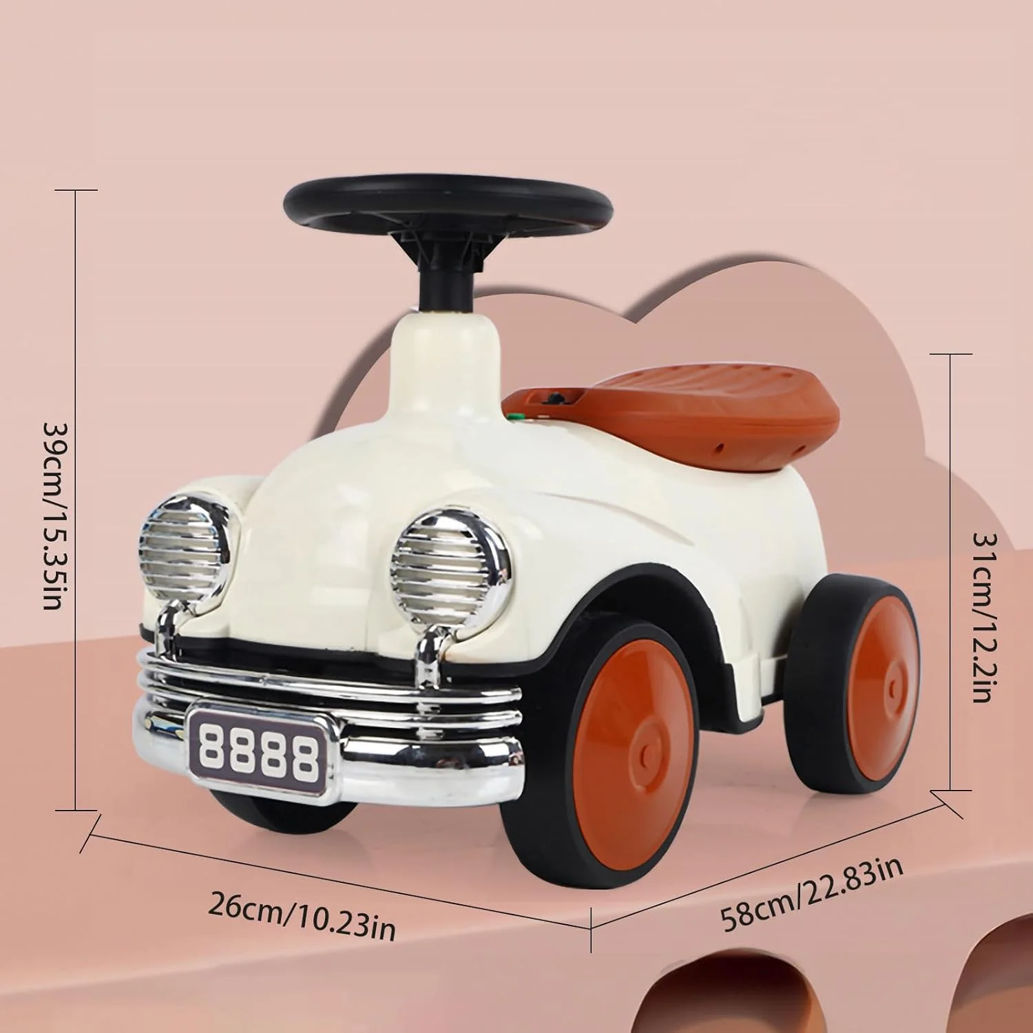 کالسکه برقی کودک، ماشین سواری کودک - ماشین سواری فشاری کودک، کالسکه اسباب بازی کودک، مناسب برای ماشین سواری کودکان 1-3 ساله (سفید)