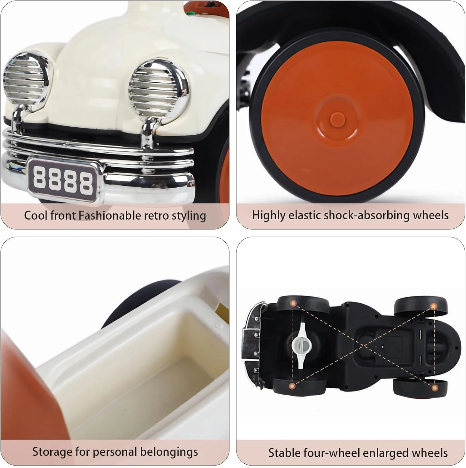 کالسکه برقی کودک، ماشین سواری کودک - ماشین سواری فشاری کودک، کالسکه اسباب بازی کودک، مناسب برای ماشین سواری کودکان 1-3 ساله (سفید)