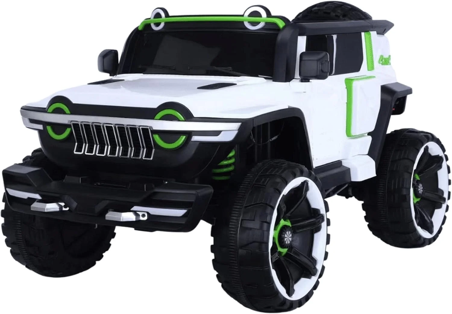 ماشین بازی کودکانه جیپ با باتری 12 ولت، ماشین الکتریکی با کنترل از راه دور، چراغ های LED، موسیقی، چرخ های بزرگ EVA و کمربند ایمنی - ماشین بازی شاسی بلند آفرود برای پسران و دختران (سفید)