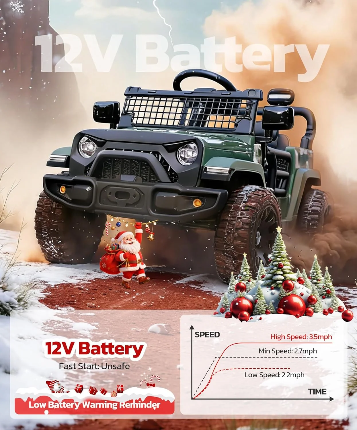 ماشین سواری کودک ELEMARA، اسباب بازی سواری بلوتوثی برای کودکان نوپا، ماشین های 12 ولتی با باتری برای کودکان به همراه ریموت کنترل، جیپ سواری با سرعت 5.6 کیلومتر در ساعت، کامیون موتوردار آفرود، ماشین الکتریکی برای کودکان با 3 سرعت، چراغ های LED - سبز ماشین سواری کودک ELEMARA، اسباب بازی سواری بلوتوثی برای کودکان نوپا، ماشین های 12 ولتی با باتری برای کودکان به همراه ریموت کنترل، جیپ سواری با سرعت 5.6 کیلومتر در ساعت، کامیون موتوردار آفرود، ماشین الکتریکی برای کودکان با 3 سرعت، چراغ های LED - سبز