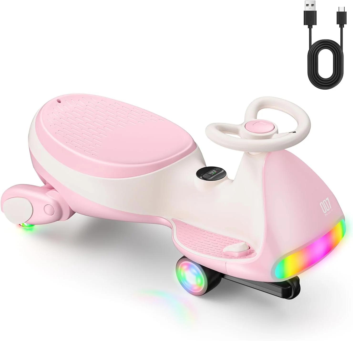 ماشین بازی برقی FanttikRide 12V N7 Ultra با پدال، ماشین کودک، ماشین چرخان MagicMute Motor، دارای 2 سرعت، 9 حالت رنگی، نمایشگر دیجیتال، بلوتوث، مناسب برای سنین 3 سال به بالا، تحمل وزن تا 68 کیلوگرم، سفید مایل به صورتی