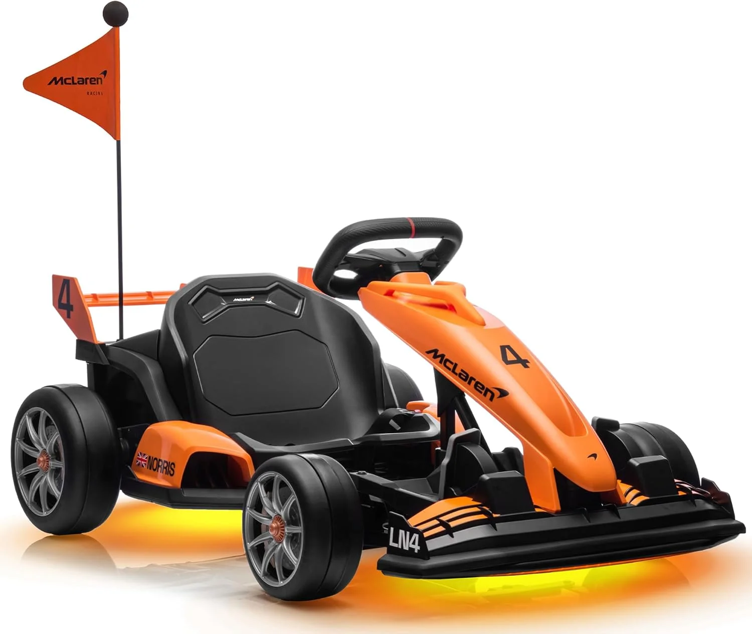 ماشین کارتینگ برقی 24 ولت برای کودکان، کارتینگ دریفت مک لارن دارای صندلی قابل تنظیم، ماشین کارتینگ دیوانه باتری خور با سرعت 12 کیلومتر بر ساعت برای کودکان، ماشین کارتینگ با دو موتور 200 واتی (24 ولت)