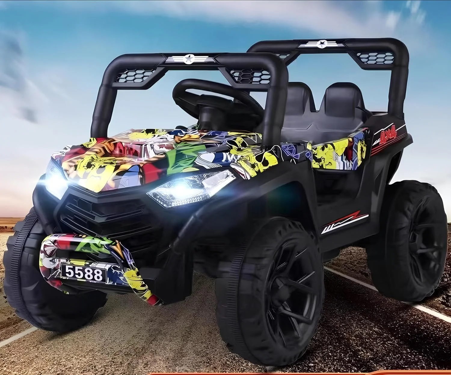 جیپ سواری کودکانه برقی، ماشین آفرود شارژی، ماشین کنترلی - طرح گرافیتی جیپ سواری کودکانه برقی، ماشین آفرود شارژی، ماشین کنترلی - طرح گرافیتی