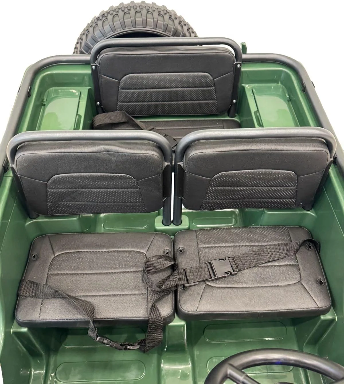 ماشین بازی کودکانه ارتشی برقی 12 ولت با چراغ های LED، سبز ارتشی، 3 نفره، 5-10 سال